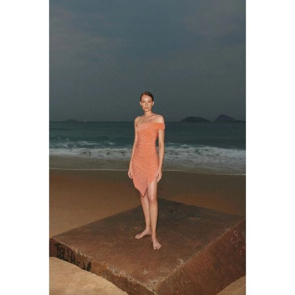 Baobab Goa Off The Shoulder Bodycon Mini Dress Mandarine Womens Size Medium - Picture 8 of 8